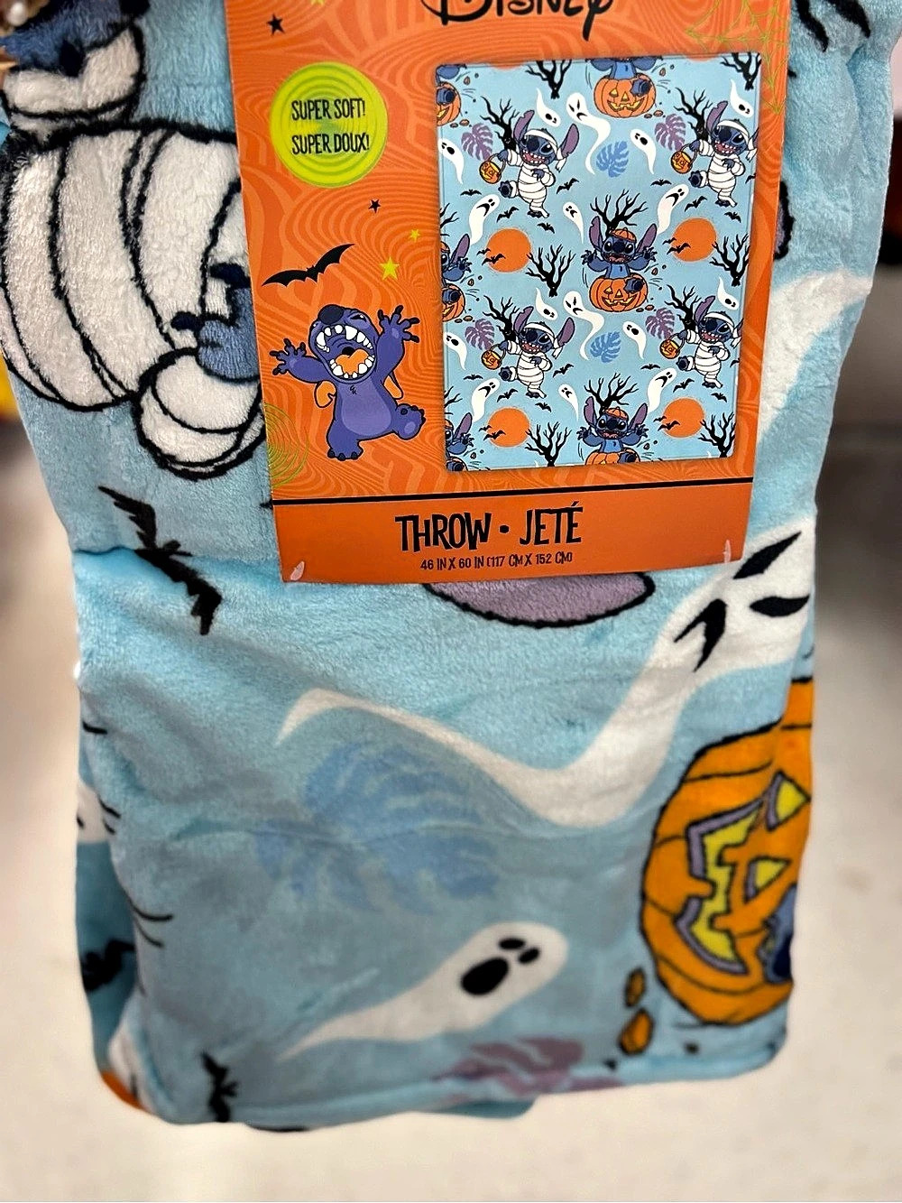 Disney Stitch Halloween Mummy Throw Blanket Blue & Orange NWT
